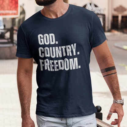 Men Patriot Conservative Religious USA 1776 We The People Christian Bible Proud American Don't Tread On Me, God Country Freedom Shirt for Men, Navy Blue, from Forging Freedom