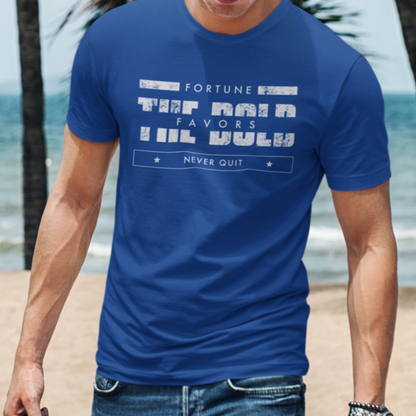 Fortune Favors the Bold Shirt for Men, Courage and Bravery Military Tshirt, Never Quit, Pro Freedom USA Patriotic Shirt for Men, Royal Blue, from Forging Freedom