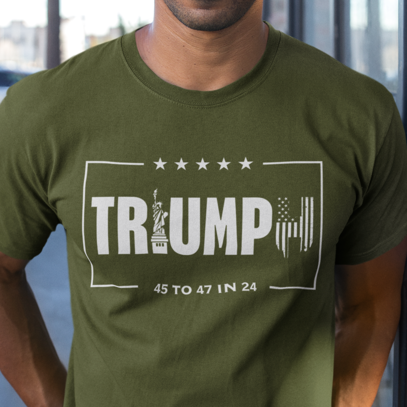  Triumph for Trump Shirt for Men, Donald Trump for President Shirt, 45 to 47 in 24 Shirt, American Flag Statue of Liberty Trump Shirt, Make America Great Again Shirt for Men, MAGA, Taking America Back Shirt, Military Green, from Forging Freedom