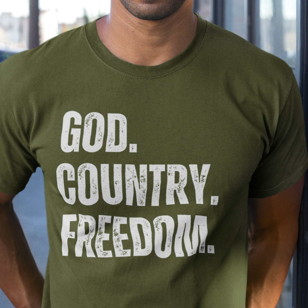 Men Patriot Conservative Religious USA 1776 We The People Christian Bible Proud American Don't Tread On Me, God Country Freedom Shirt for Men, Military Green, from Forging Freedom