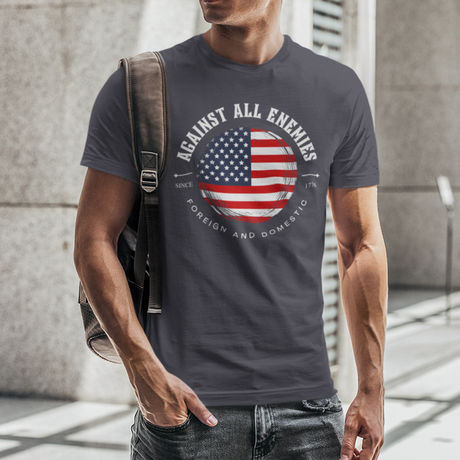 Against All Enemies Foreign and Domestic Constitution Shirt for Men, American Flag, 1776, Presidential Oath of Office Tshirt, We The People, Bill of Rights, Constitutional Shirt, Charcoal, from Forging Freedom