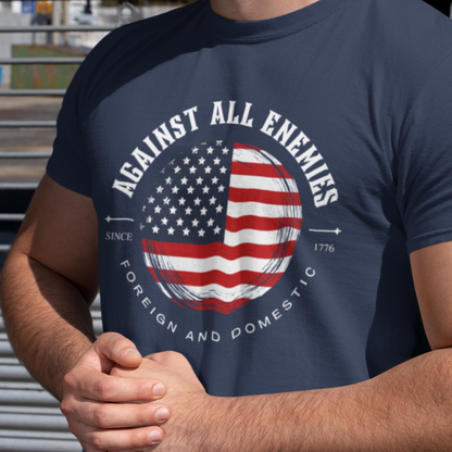 Against All Enemies Foreign and Domestic Constitution Shirt for Men, American Flag, 1776, Presidential Oath of Office Tshirt, We The People, Bill of Rights, Constitutional Shirt, Navy Blue, from Forging Freedom