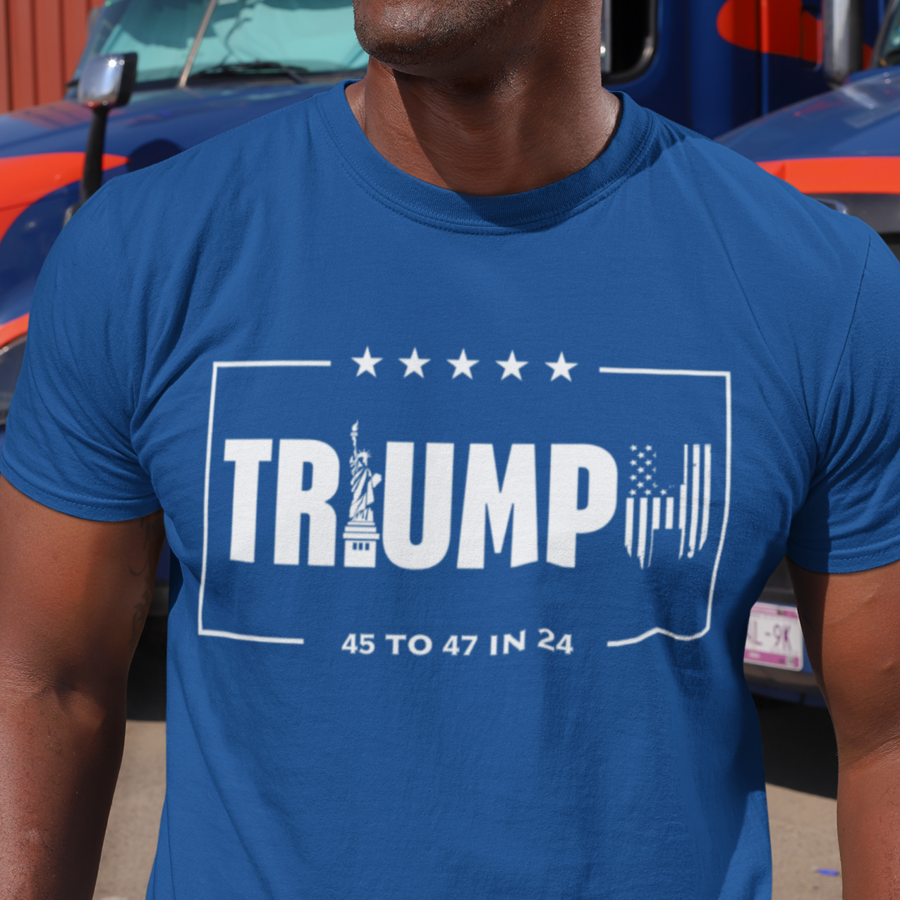 Triumph for Trump Shirt for Men, Donald Trump for President Shirt, 45 to 47 in 24 Shirt, American Flag Statue of Liberty Trump Shirt, Make America Great Again Shirt for Men, MAGA, Taking America Back Shirt, Royal Blue, from Forging Freedom